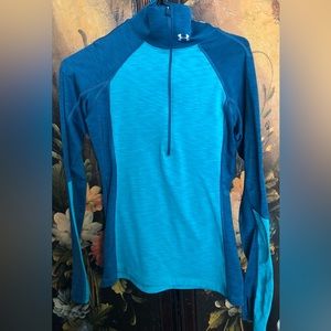 Under Armour 2 Toned Green/Blue Quarter Zip Up Activewear Size SM